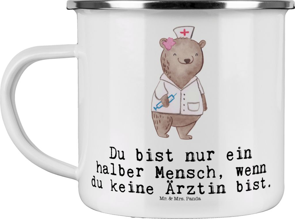 Mr. & Mrs. Panda Teetasse Ärztin Herz - Weiß - Geschenk, Campingtasse, Pott, becher emaille, Teebecher, Arztpraxis, Tasse, Danke, Witzig, Kranken...