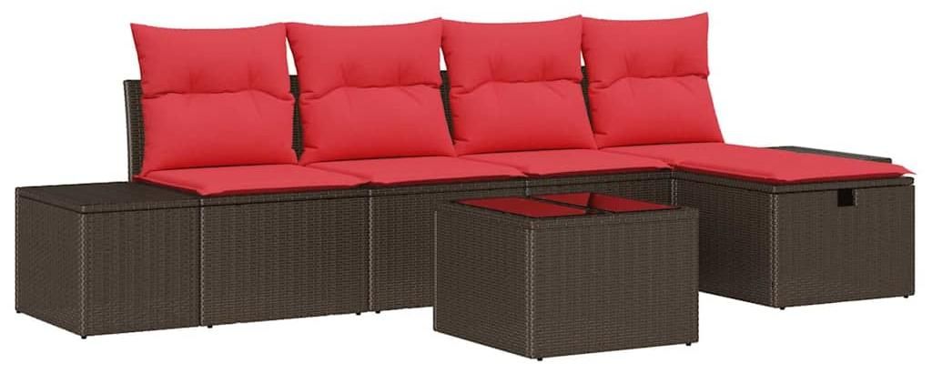 vidaXL Gartensofa-set mit Kissen 6 pcs Braun Poly-Rattan