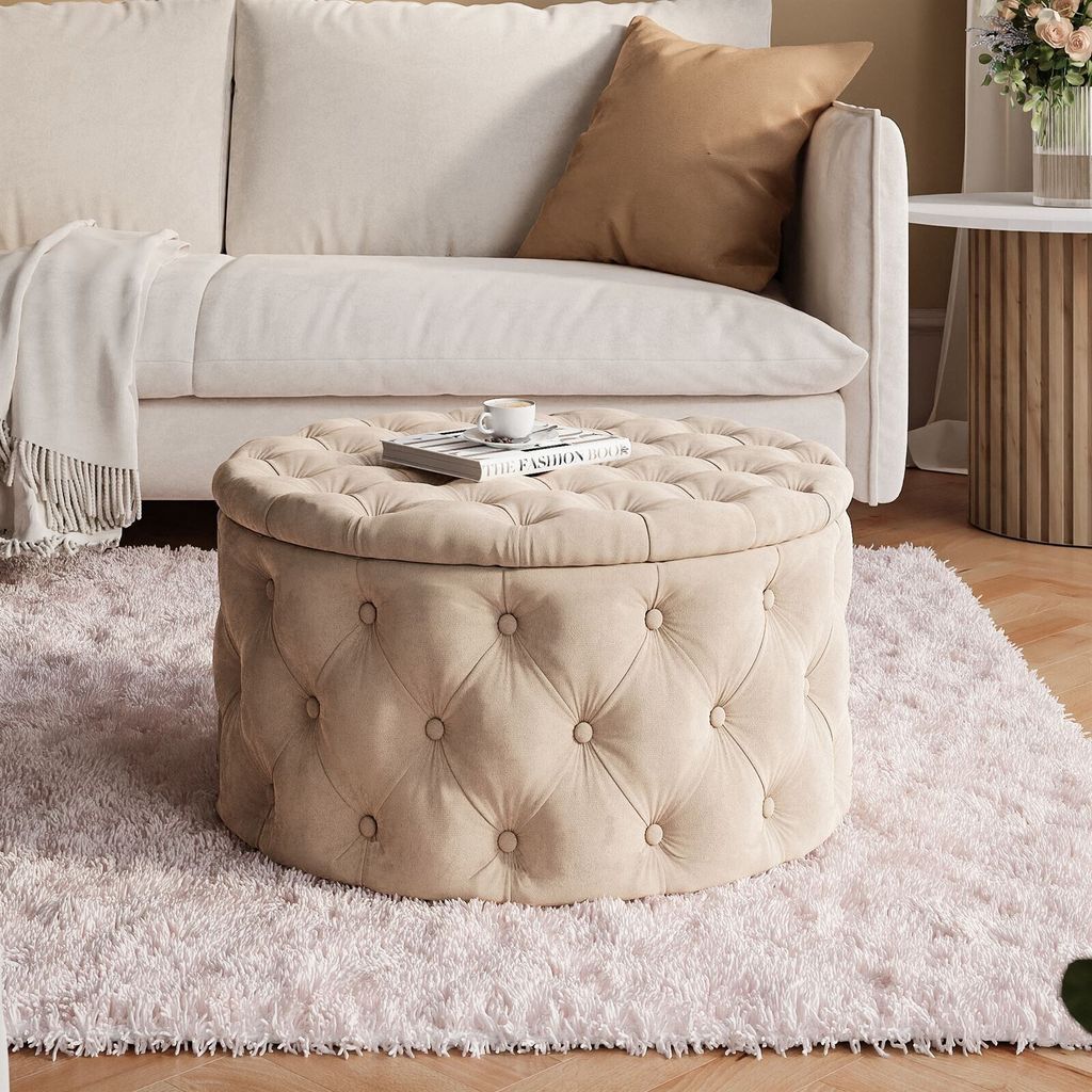 CHESTERFIELD runder gesteppter Hocker 70 cm French Velvet 672