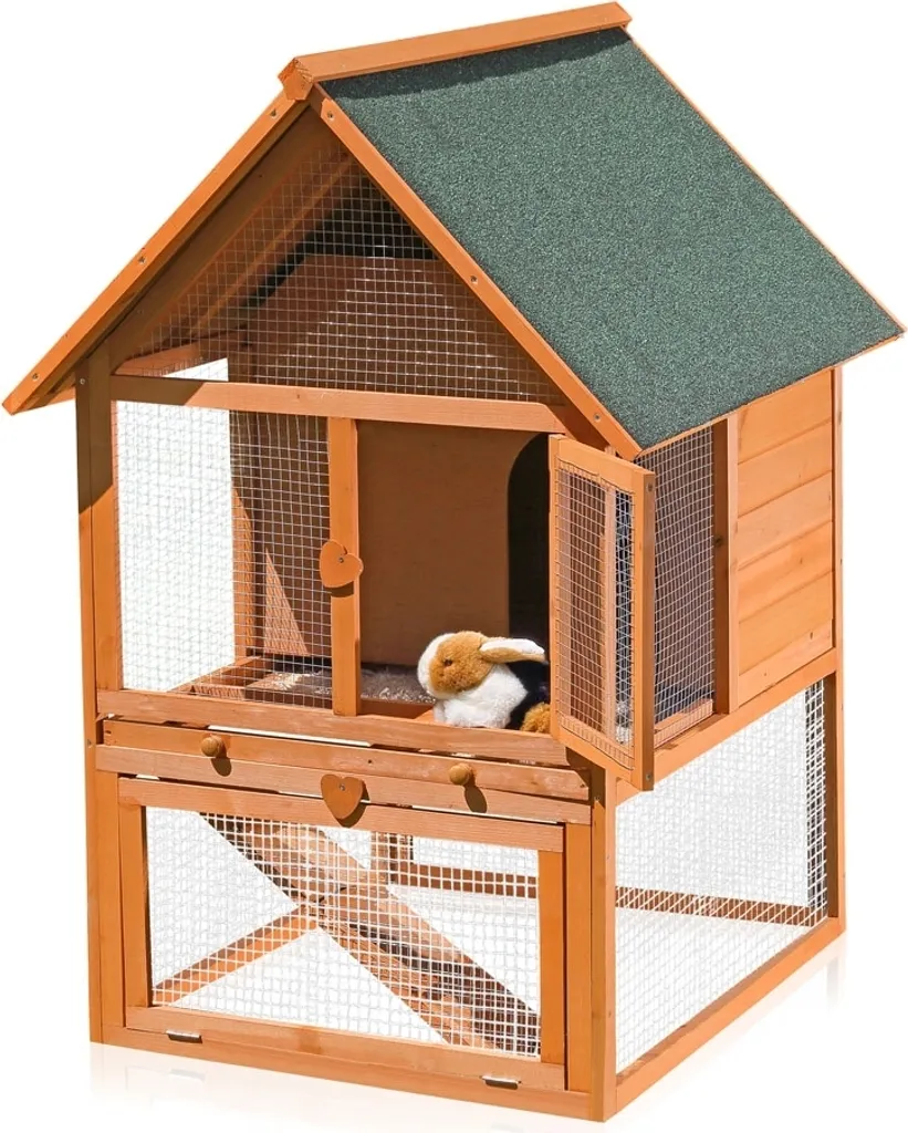 Cage à lapins double compartiment Melko - Clapier extérieur en bois - 8
