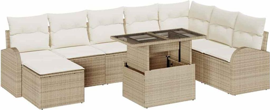 vidaXL Gartensofa-set mit Speicher 9 pcs Beige und Creme Poly-Rattan