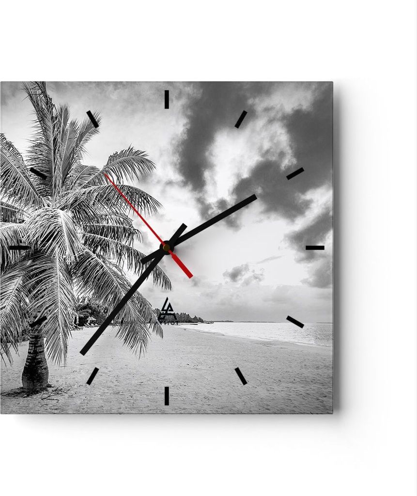 Wanduhr - Quadrat - Glasuhr - Monochrom Strand Wolken - 30x30cm - Schleichendes Uhrwerk - Lautlos - zum Aufhängen bereit - Dekoration Modern - Wan...