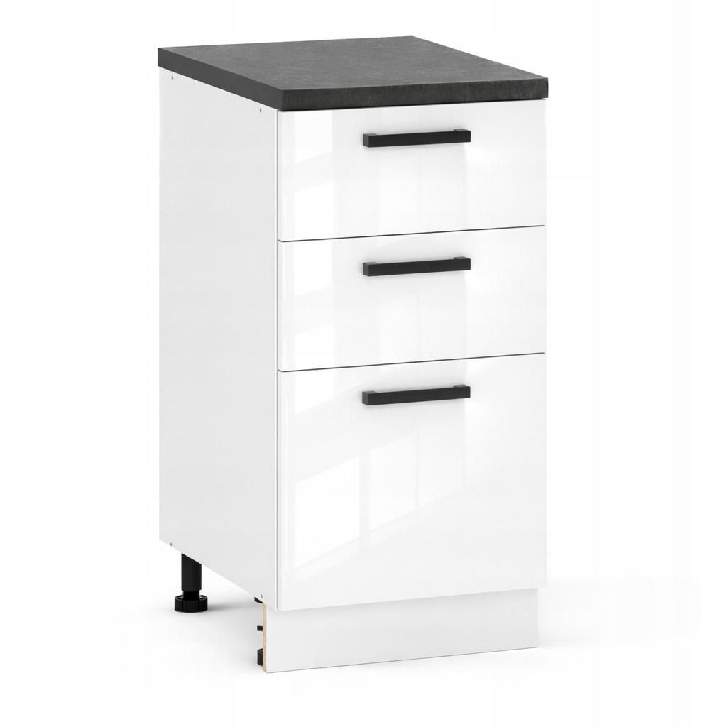 ULWEHOME 60 cm breiter freistehender Unterschrank für die Küche, 3 Schubladen, Weiß Hochglanz | Küchenmöbel der Serie EKO