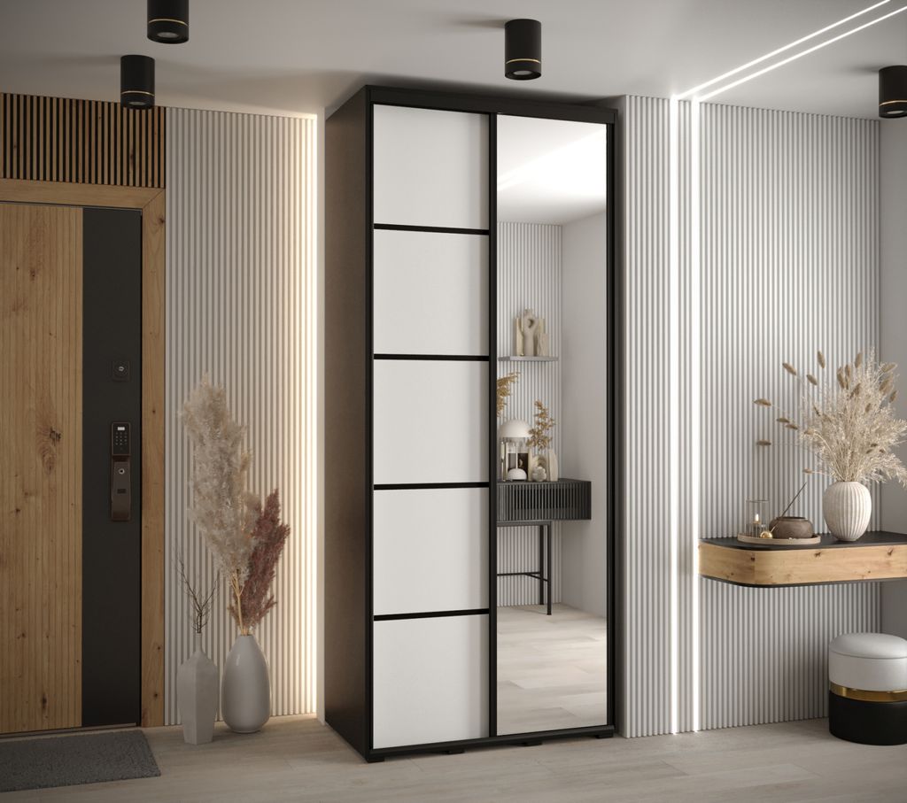 Kleiderschrank YVONA 5 - 120/45 cm, schwarz/weiß/schwarz