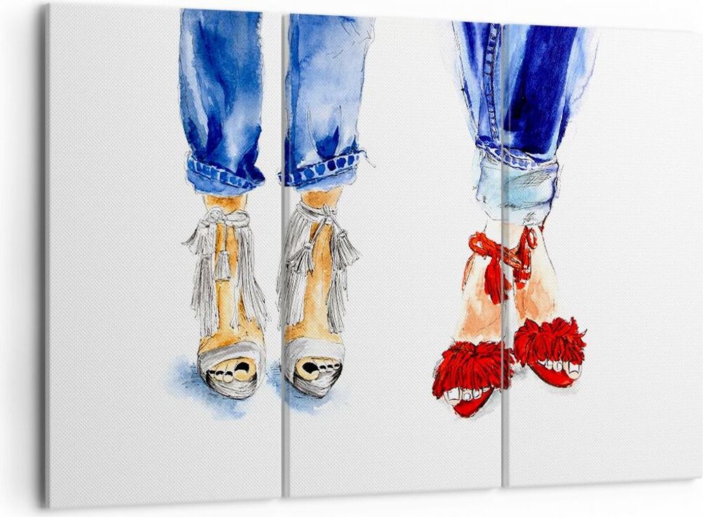 Bild auf Leinwand - Leinwandbild - Heels Mädchen Mode Jeans - 105x70cm - Wand Bild - Wanddeko - Leinwanddruck - Bilder - Kunstdruck - Wanddekorati...