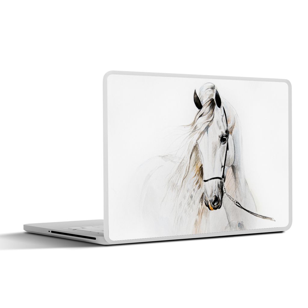 MuchoWow Laptop Aufkleber Sticker Cover Pferd - Aquarell - Tiere - Weiß 25x18 cm - Laptop-Deko