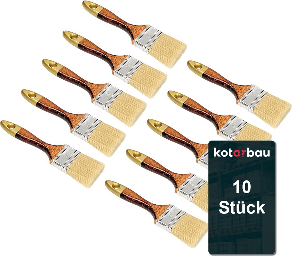 KOTARBAU 10er Set Flachpinsel 2“ Borstenlänge 50 mm Lasurpinsel Lackierpinsel Malerpinsel Holzpinsel Lackiert für Renovierungsarbeiten