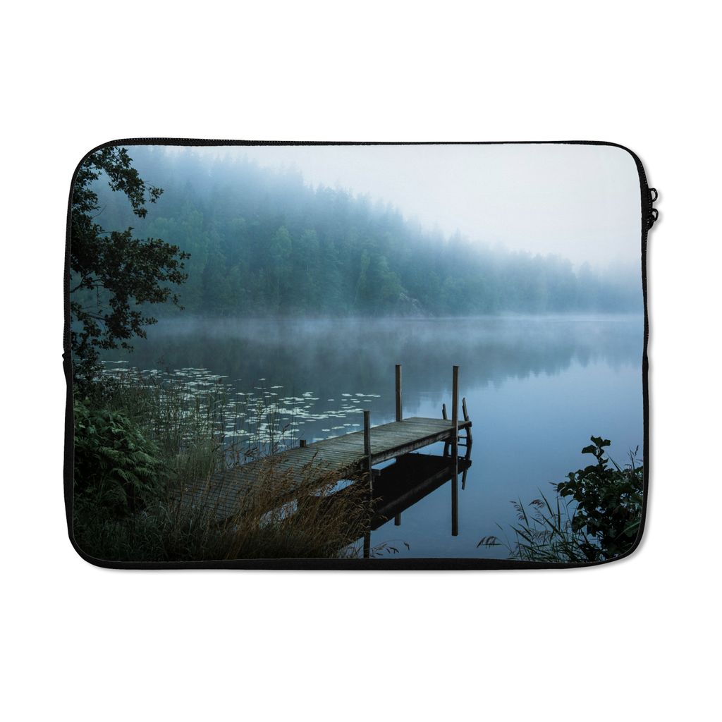 MuchoWow Laptop Hülle 14 ZollNatur - See - Wald - Nebel Laptoptasche - Laptoptasche - Stoßsicher - Schutzhaube