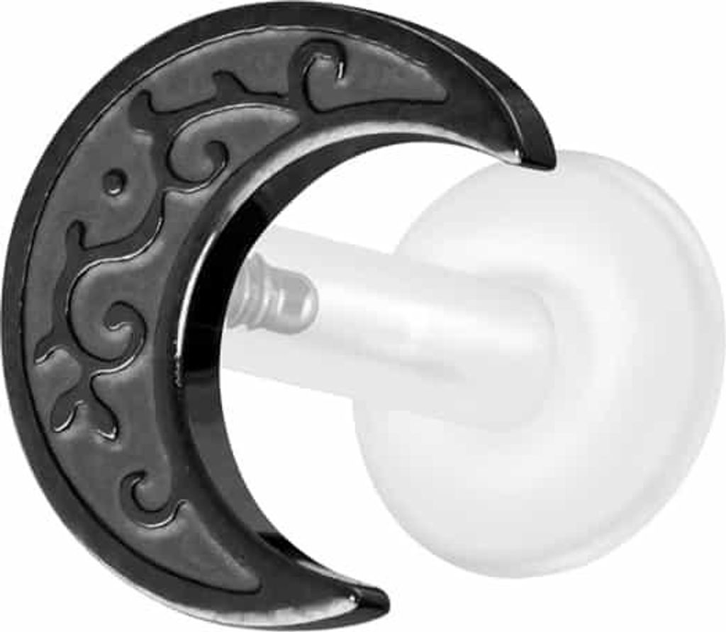 Ohrpiercing, Nasenpiercing PTFE Labret mit Innengewinde + Titan-Aufsatz MOND Schwarz Stablänge: 6mm | Stabstärke: 1,6mm