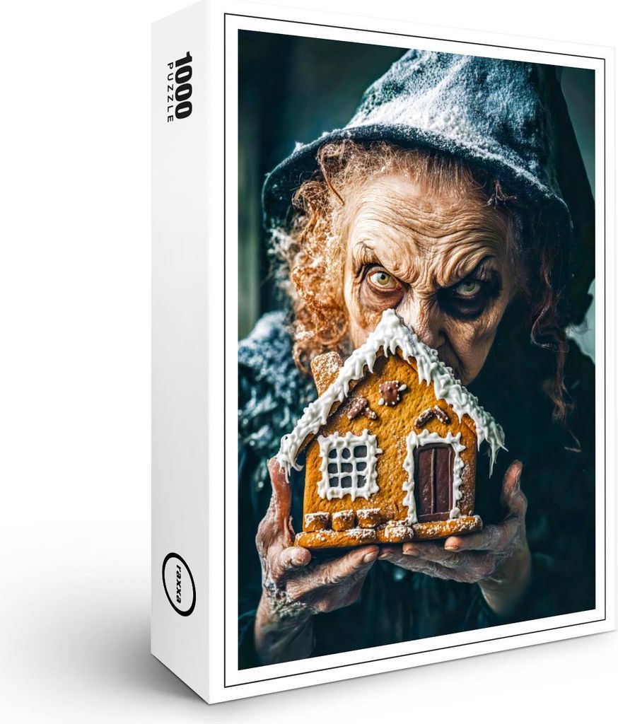 raxxa Premium-Puzzle "Witch with Gingerbread House in Fairy Tale Forest", 1000 Teile