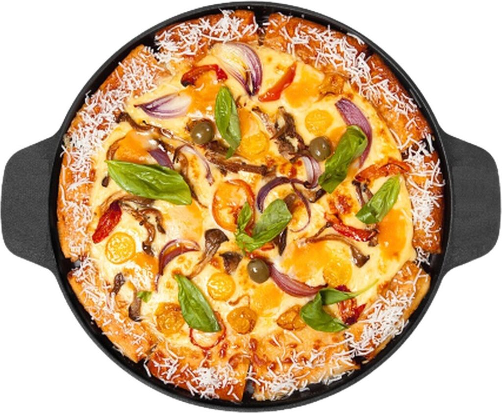 Alu Guss Pizza Brot Grill Pfanne Ø36cm Induktion Bratpfanne Handschuhe Braten