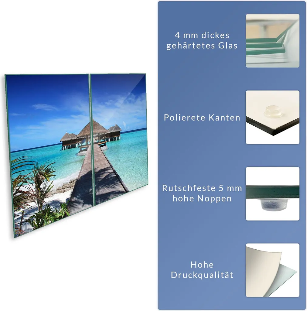 TMK ArtDeko Copri Piano Cottura In Vetro Temperato 35x52 Cm (2 Pezzi) – Protezione Universale Per Induzione E Gas, Tagliere E Piano Di Appoggio Extra Con Tema Fiaba