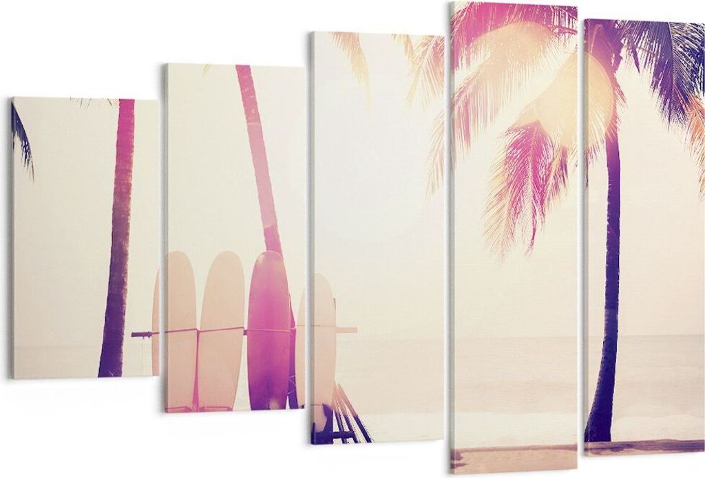 Bild auf Leinwand - Leinwandbild - 5 Teile - Fackel Strand Surfen - 150x100cm - Wand Bild - Wanddeko - Wandbilder - Leinwanddruck - Bilder - Wandde...