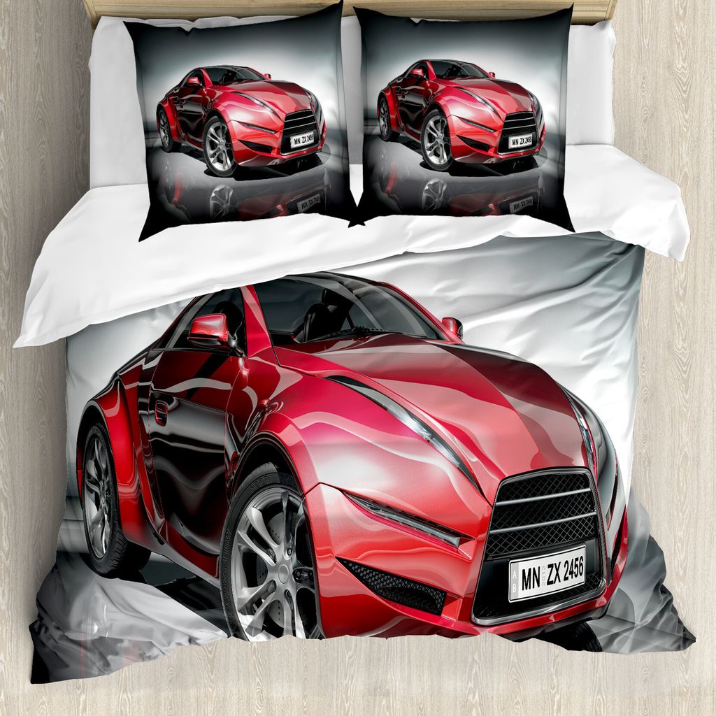 ABAKUHAUS Autos Bettbezug, Red Schnell Sports Racing Männer, Milbensicher Allergiker geeignet mit Kissenbezügen, 200 cm x 200 cm - 80 x 80 cm, gr...