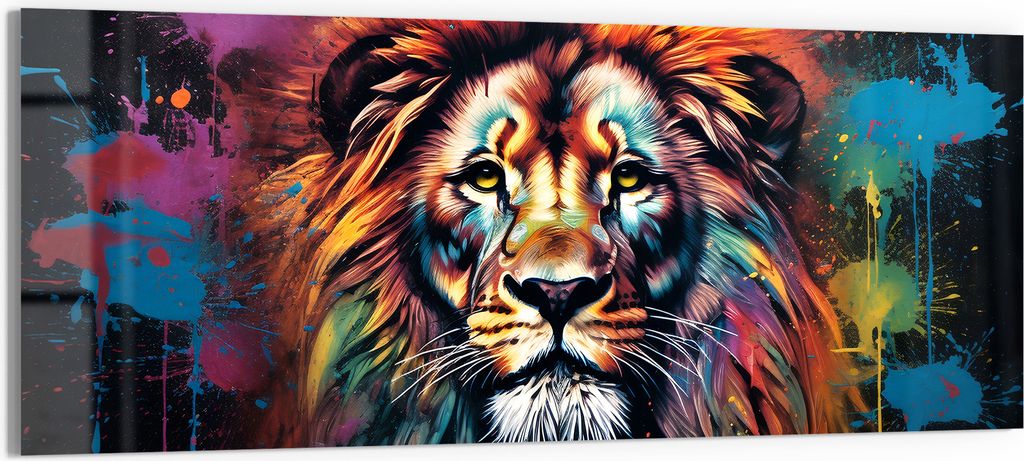 DEQORI Glasbild Acryl 125x50 cm 'Löwenkraft in Farben' Wandbild Bild modern Deko