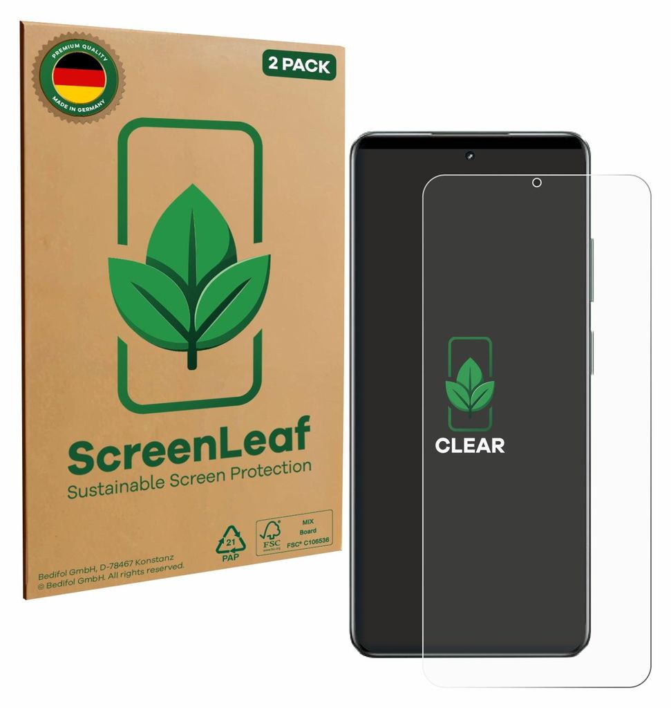 2x ScreenLeaf Schutzfolie für realme C63 5G nachhaltiger Displayschutz Display Schutz Folie Klar Transparent
