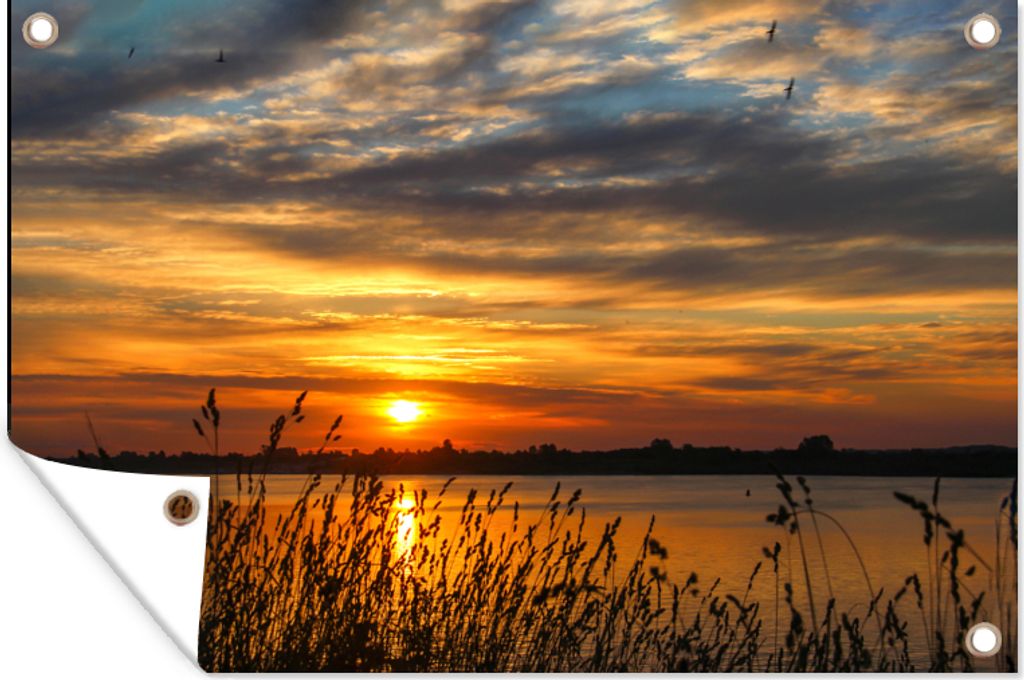 MuchoWow 120x80 cm Outdoor-Poster Gartendeko Sichtschutz Garten Poster für den Garten Sonnenuntergang - Meer - Horizont - Himmel - Pflanzen