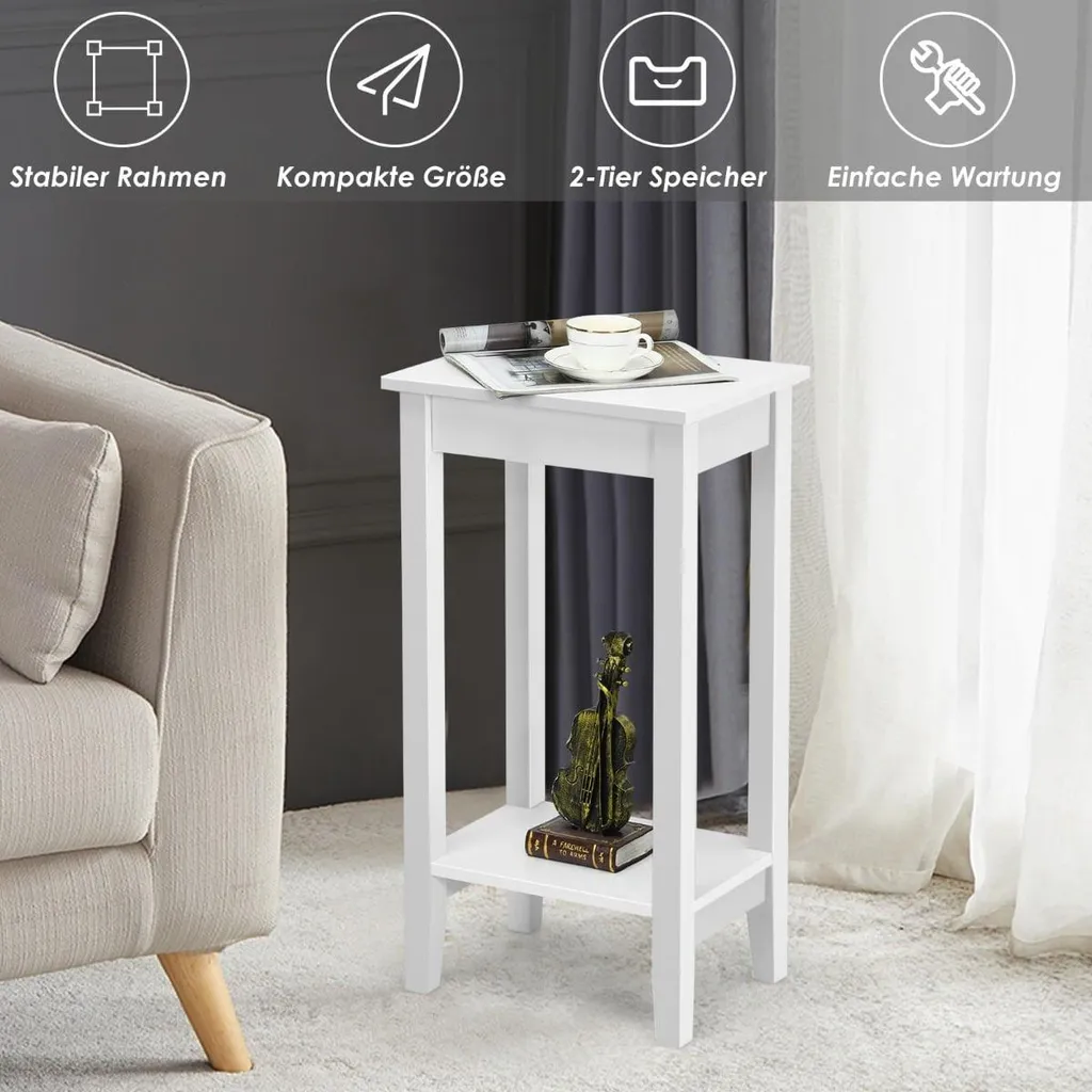 Table d'appoint de salon blanche double niveau pour ranger vos magazines