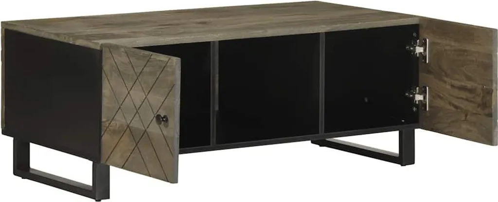 Tavolino Nero 100x54x40 cm in Legno Massiccio di Mango - Arredo Salotto