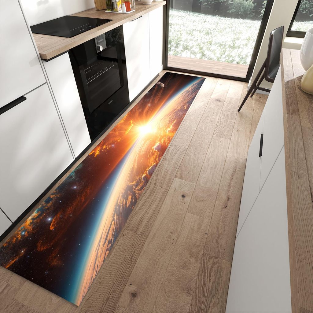 Küchenteppich 60x300cm rutschfest & abwischbar PVC Läufer - Sonnenaufgang Erde