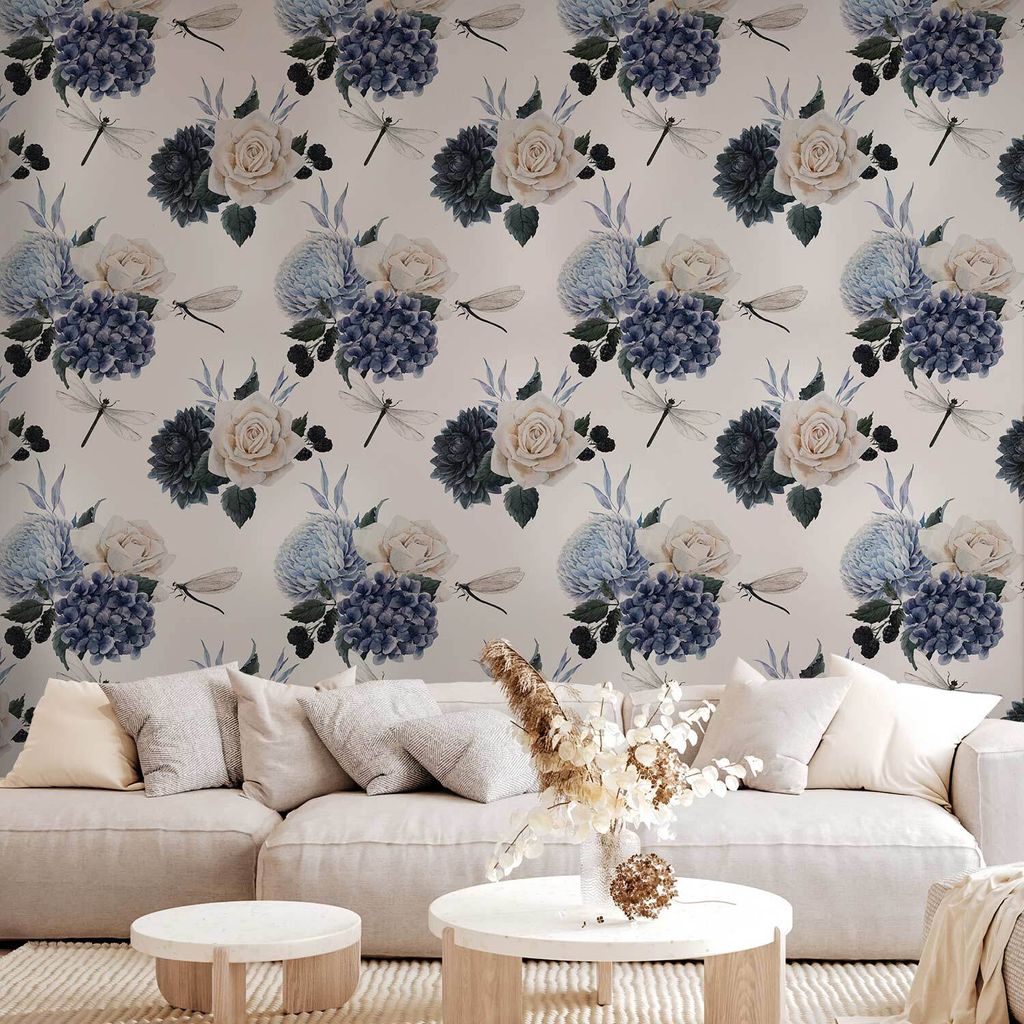 Vlies Tapete - Roses and Hydrangeas 50x1000 cm Blumen b-B-10046-j-a