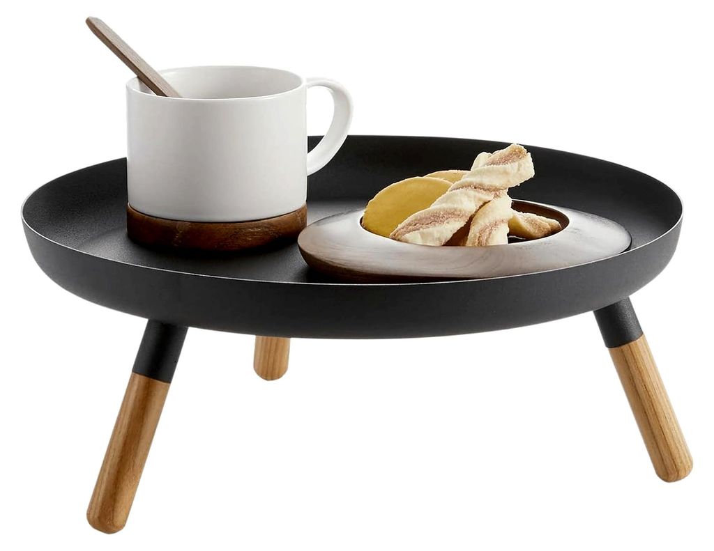 Schlichte Aufbewahrungsschale mit Beinen, schwarz, Stahl/Holz, minimalistisch, 32 x 32 x 13 cm