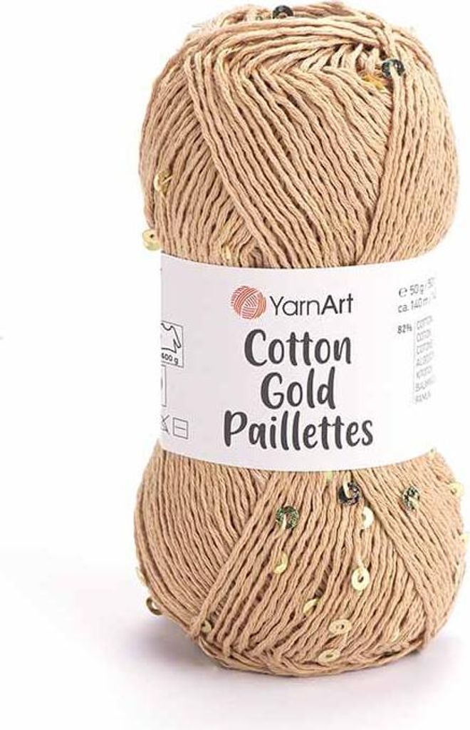 Yarnart Baumwolle Gold Paillettes 7105, Beige-Goldgarn, 82% Produktbild 