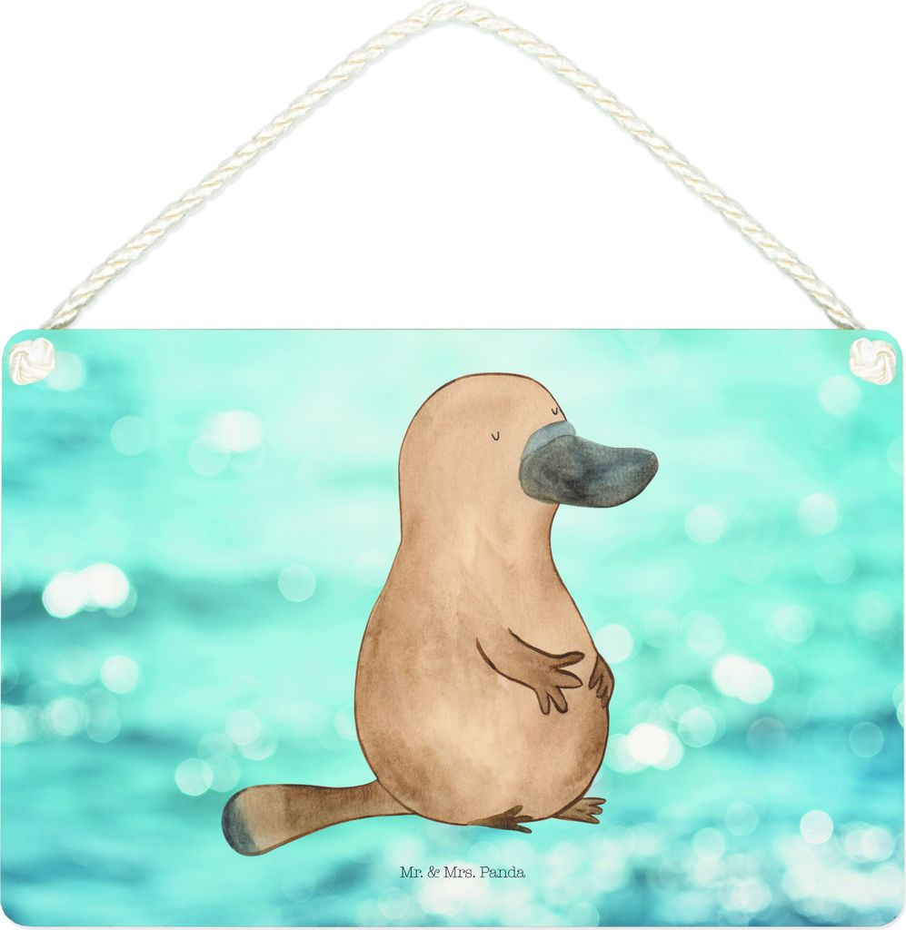 Mr. & Mrs. Panda Schild Schnabeltier Mut DIN A4 - Oceanblue - Geschenk, Raodtrip, Wandbild Holz, kleine aufmerksamkeit, Türschild, Dekobrett, holz...