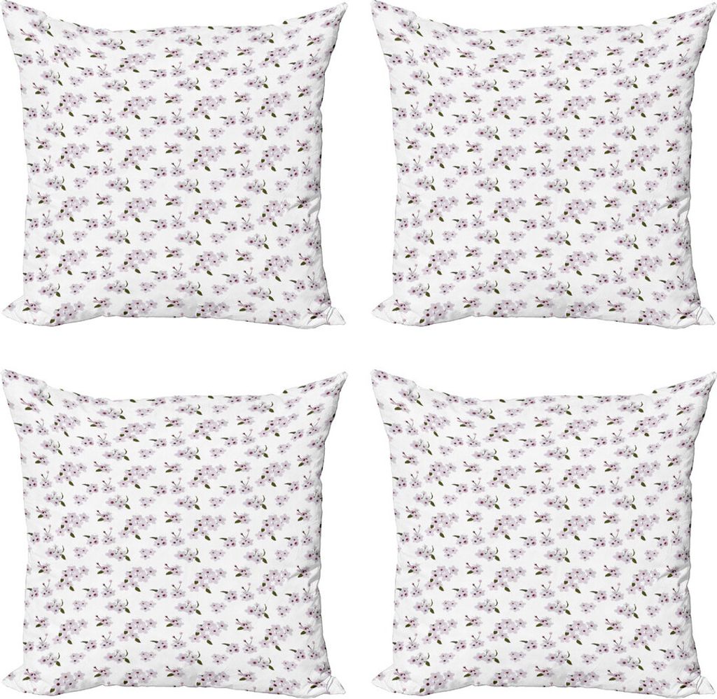 ABAKUHAUS Mandelblüte Kissenbezug Set (4 Stück), Blumen-Muster-Blatt, Moderner Doppelseitiger Digitaldruck, 40 cm x 40 cm, olivgrün