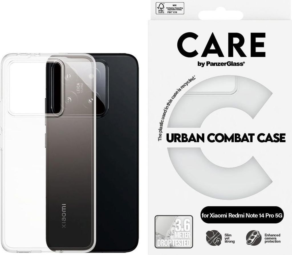 PanzerGlass CARE Abdeckung Xiaomi Redmi Note 14 Pro 5G | 14 Pro 5G Urban Combat klar
