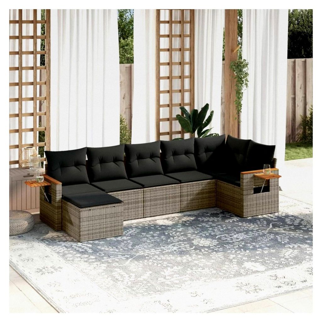 Gartenlounge mit Stauraum, Rattan Gartenmöbel Set, Ecksofa für Balkon und Terrasse