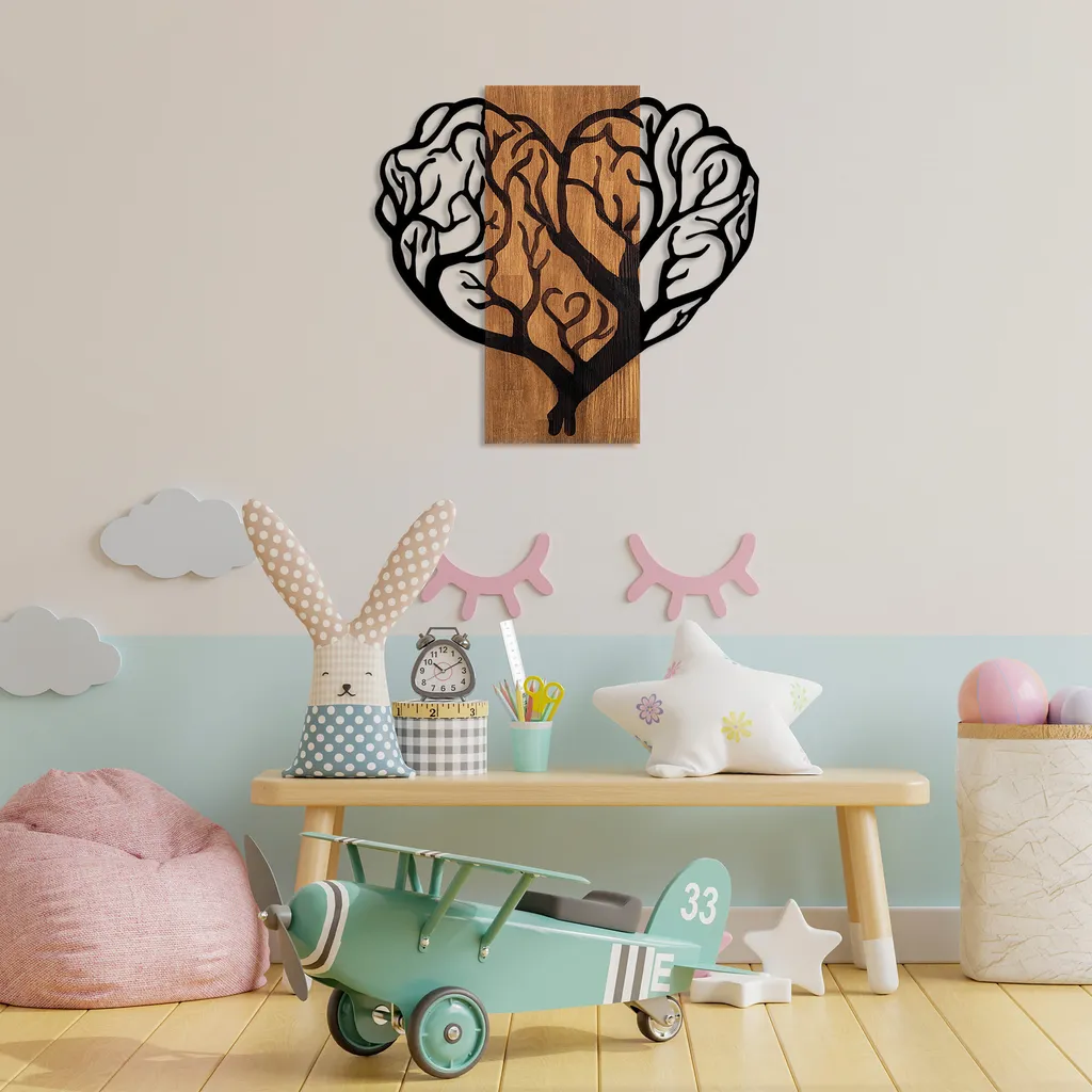 Wallity Brain- SKL2415 Noce/Nero 58x62cm - Arredo Parete Legno - 1