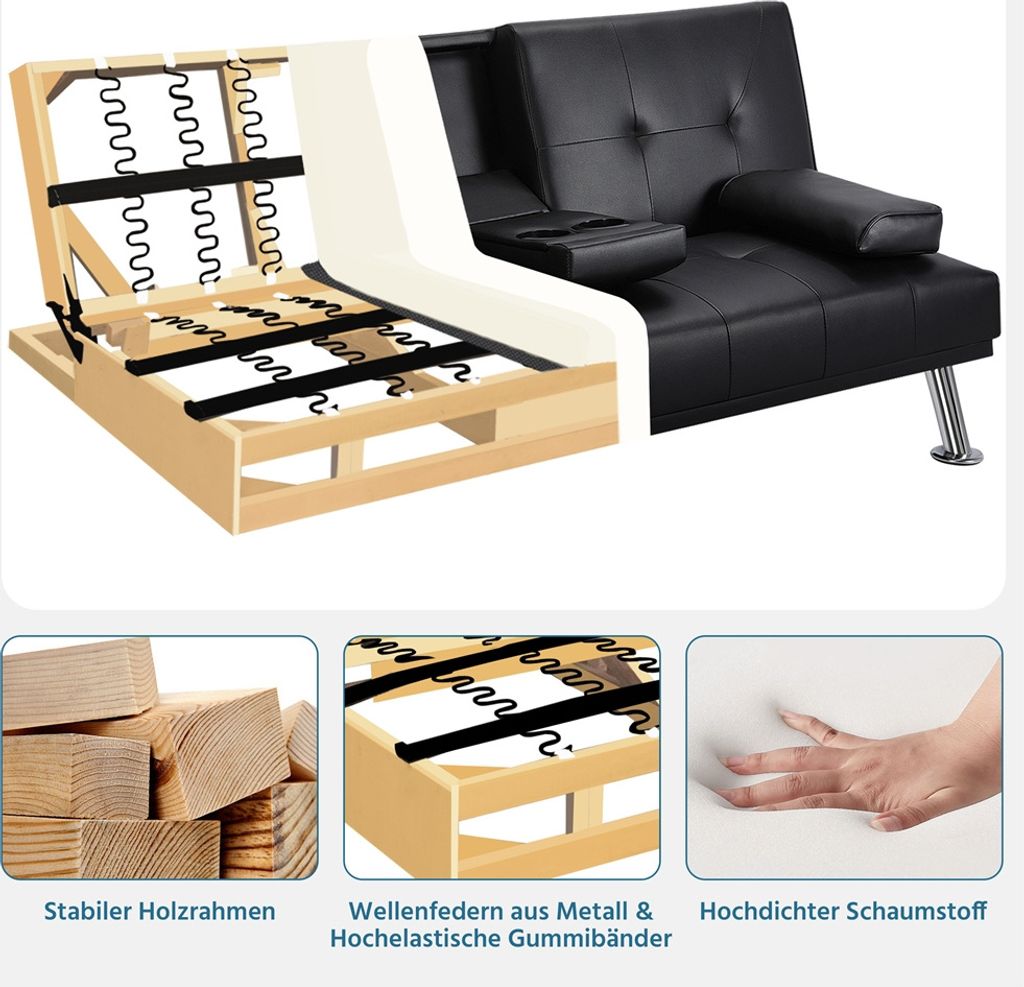 Yaheetech 3er-Sofa Schlafsofa Couch mit Tassenhalter Produktbild 7