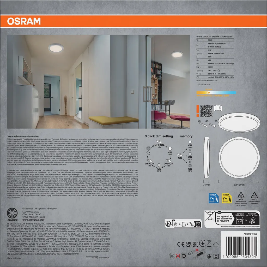 Plafonnier LED OSRAM Orbis Quickfix Argent : Installation Facile et Rapide