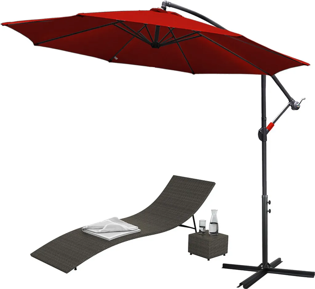 Ombrellone 3m Fiqops Rosso UV40+ Pendolo Giardino Esterno Offerta - 6