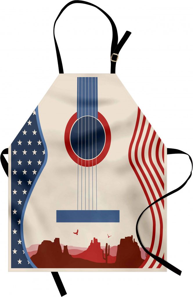 ABAKUHAUS Musik Kochschürze, Country Music Festival Event Illustration Gitarre mit amerikanischen Flagge Design Print, Farbfest Höhenverstellbar ...