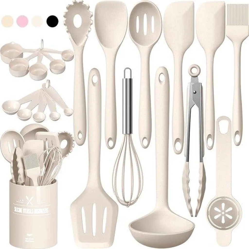Batterie d'ustensiles de cuisine en silicone kaki 22 pièces complet