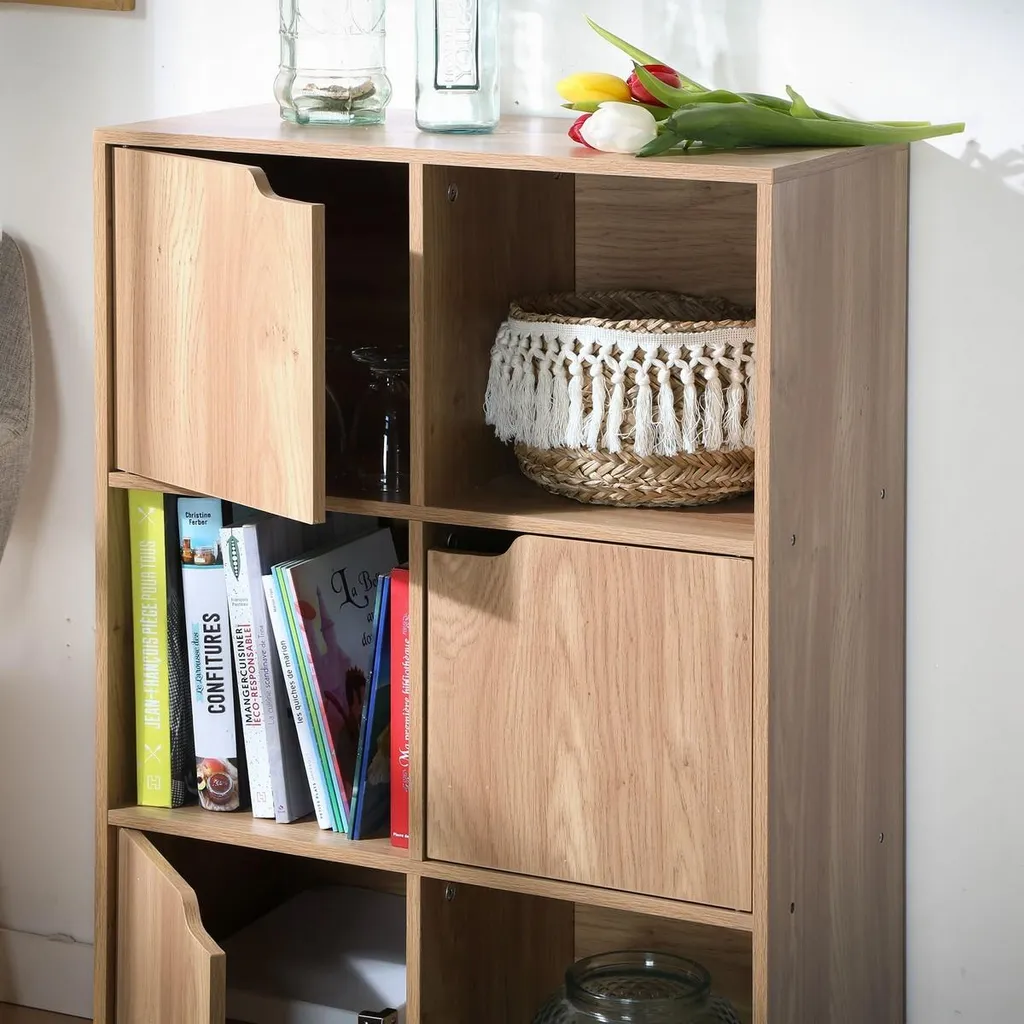 Étagère de rangement 6 cases avec portes en bois modulable - 8
