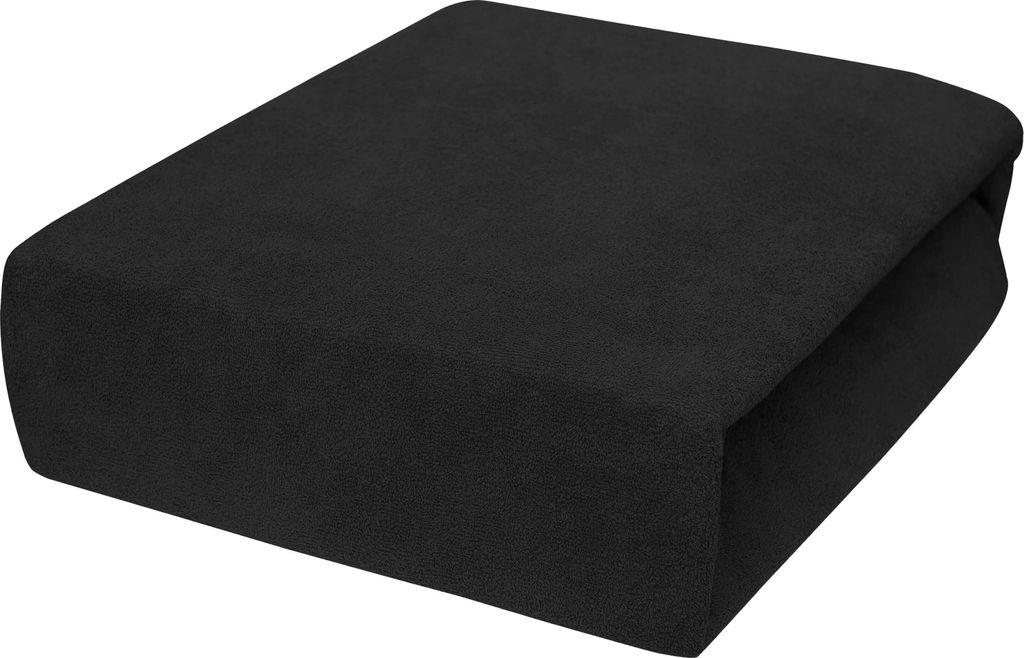 Frottee Spannbettlaken 200x220 cm Schwarz, Baumwolle Polyester Elasthan, Gummizug, Weiches Bettlaken für Matratze Boxspringbett Wasserbett