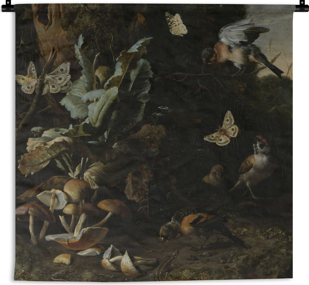 MuchoWow Wandteppich Wandbehang Tiere und Pflanzen - Gemälde von Melchior d'Hondecoeter 120x120 cm Tapisserie Dekoration Wandtuch - Modern - Bau...