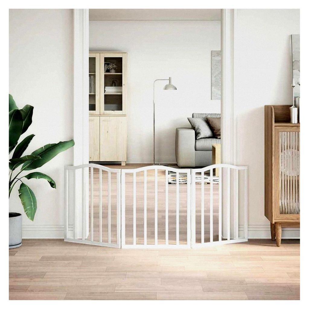 3-teiliges faltbares Hundetor Weiß 150 cm Pappelholz, modulares Haustiertor für Zimmerdurchgänge und Korridore für kleine Tiere wie Hunde, Katz...