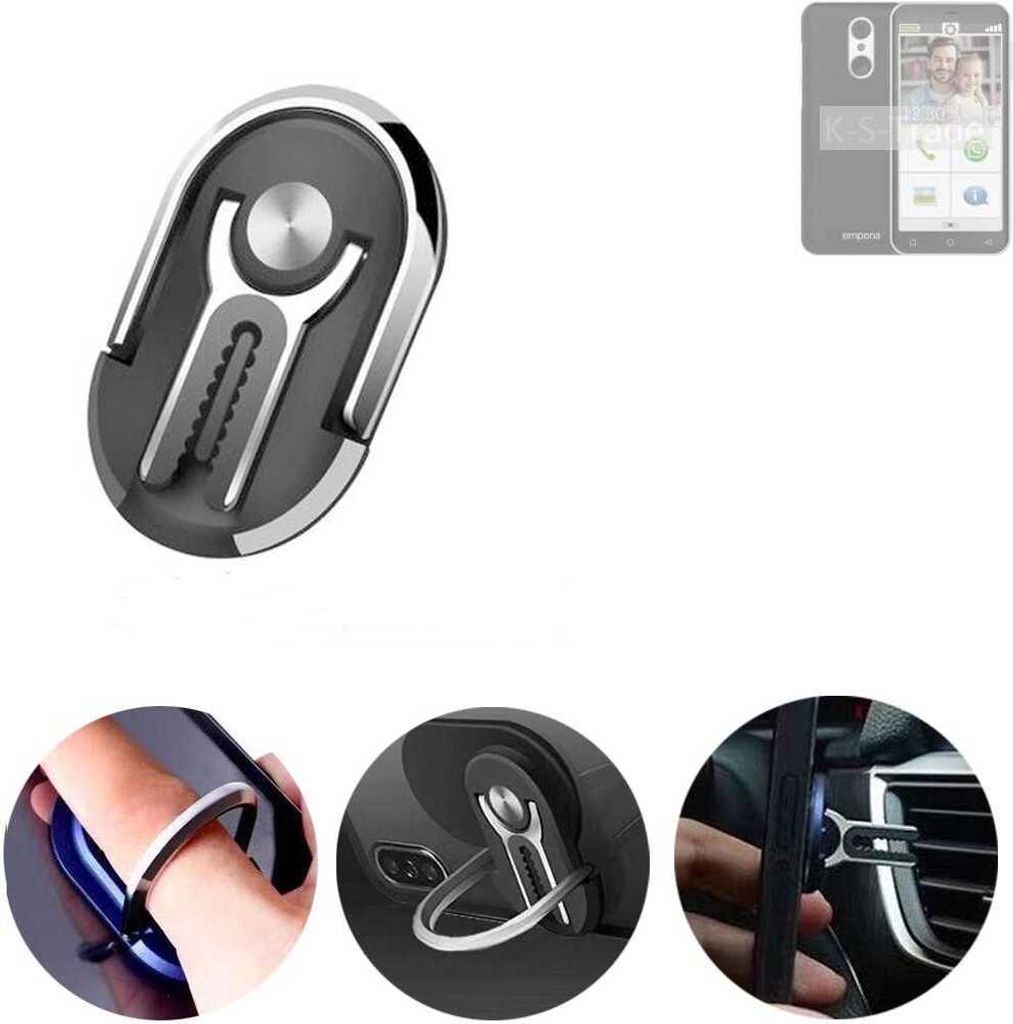 K-S-Trade 3in1 Smartphone-Ring Handy-Ring kompatibel mit Emporia Smart.4 Fingerhalterung Handyring Tischständer Lüftungsgitter-Halterung Tisch