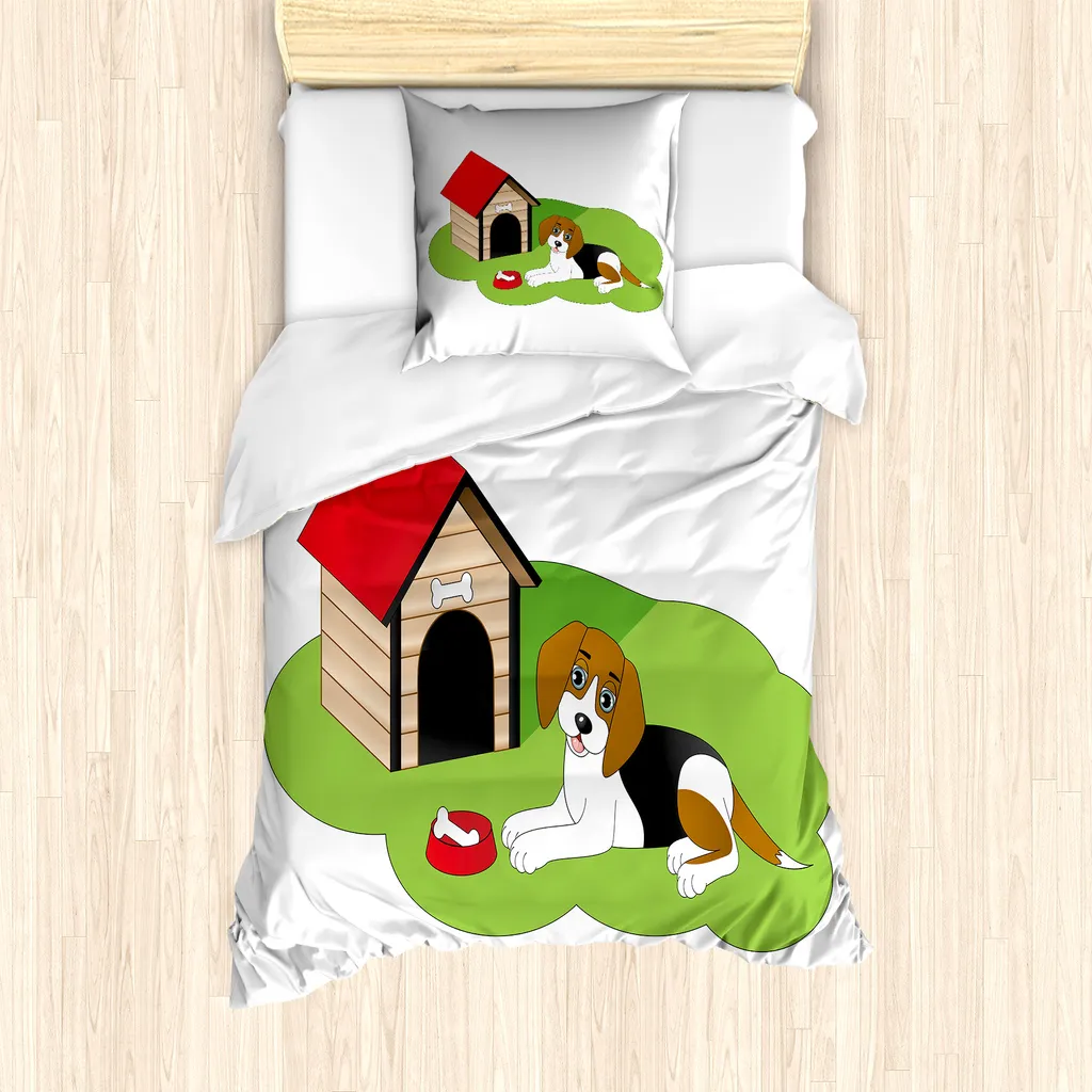 Copripiumino Singolo Beagle 135x200 Verde e Rosa - ABAKUHAUS Antiacaro