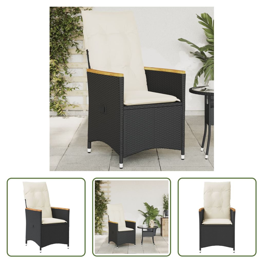 The Living Store Gartensessel Verstellbar mit Kissen Schwarz Poly Rattan