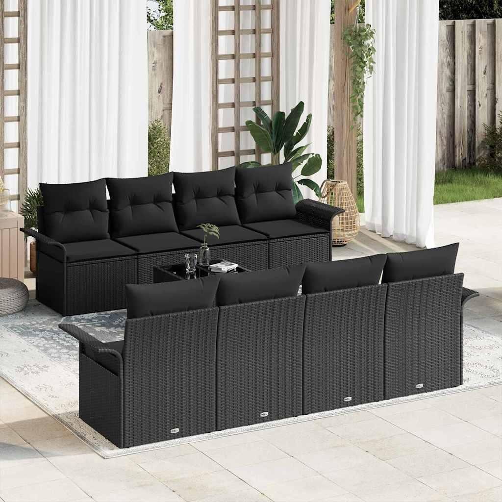 Maison Exclusive - Gartensofa-set mit Kissen 9 pcs Schwarz Poly-Rattan