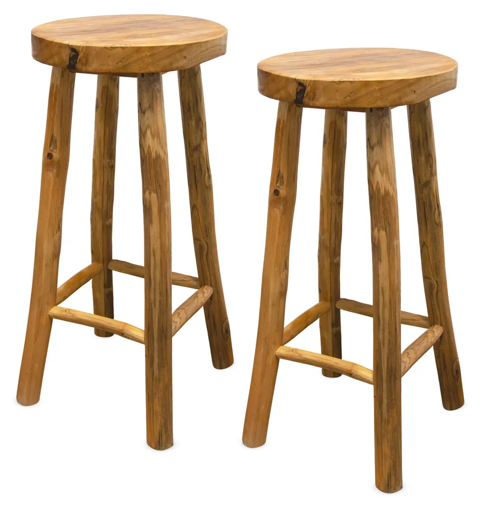 Tabourets de Bar en Teck 72 cm - Stable et Robuste 120 kg - Lot de 2 Bois