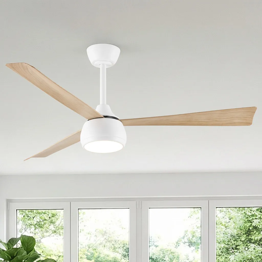 Ventilateur de plafond LED 132 cm blanc et bois dimmable - Modèle ALBA