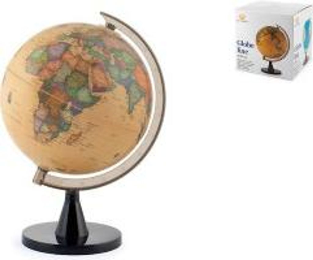 Drehbarer Globus mit Kunststofffuß und sandfarbenem Hintergrund, 20 cm.