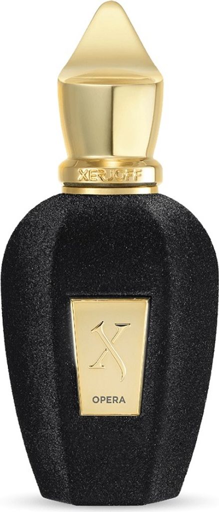 A black and gold perfume bottle.