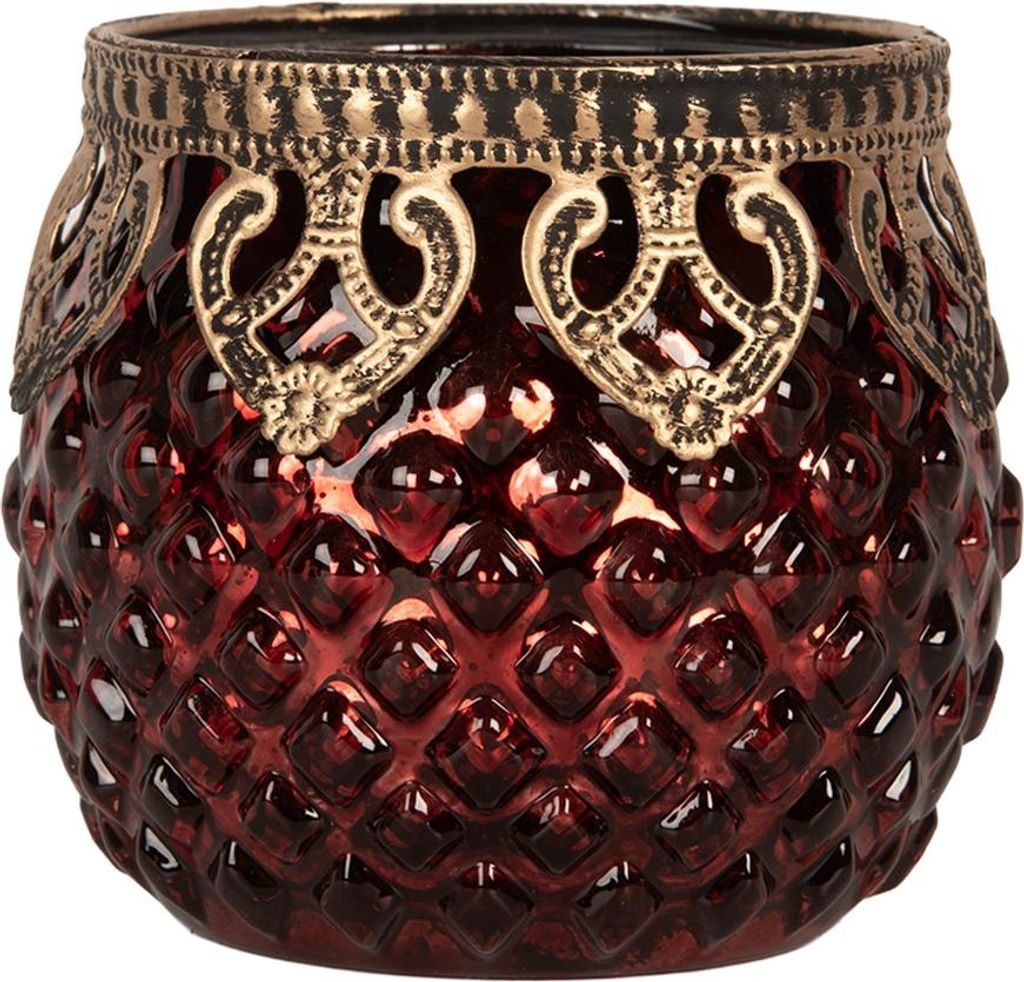 Clayre & Eef Teelichthalter Ø 9x8 cm Rot Glas